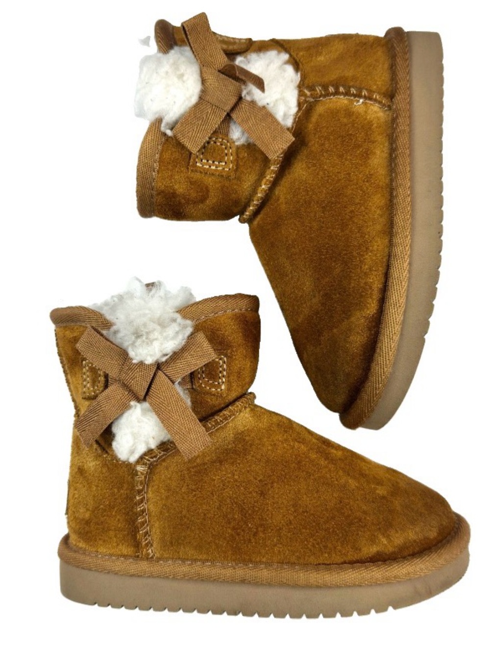 Koolaburra by UGG Mini Boots Girls Size 7 Ankle Tan Bows Brown Suede